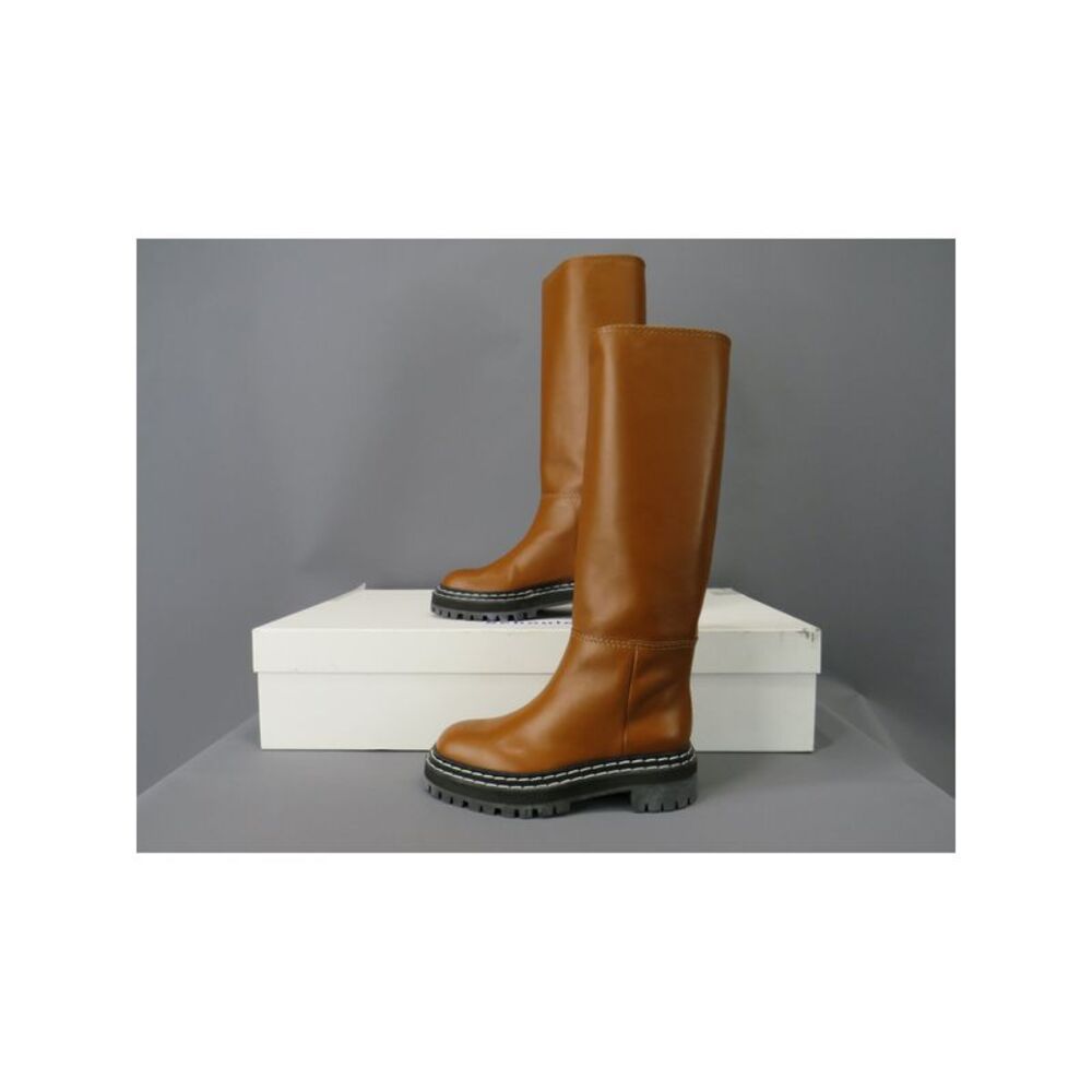 PREDICTIONS Womens Orange Topstitch Round Toe Block Heel Leather Boots 41